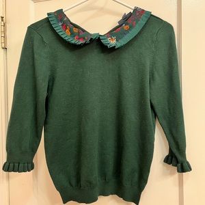 Green 3/4 sleeve Peter Pan collar sweater from ModCloth